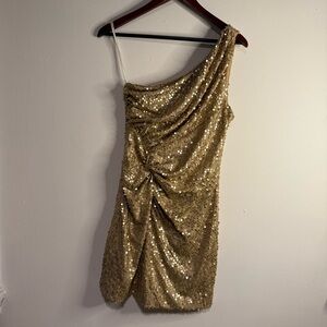 Frederick's of Hollywood Gold One-Shoulder Dress